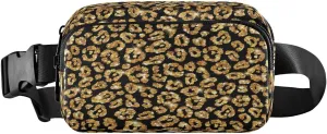 Gold Leopard Print Fanny Pack Crossbody Bags for Women Men Glitter Fur Pattern Belt Bag Waterproof Fashion Waist Packs Unisex with Adjustable Strap for Running Workout Travel Hiking Cycling