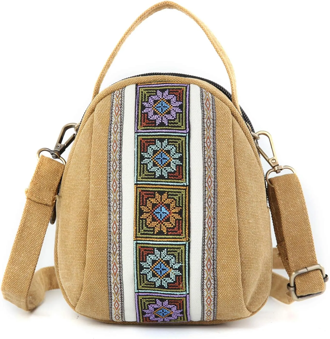 Goodhan Canvas Crossbody Bag Embroidered Cell phone Purse Small Handbag for Women, Yellow