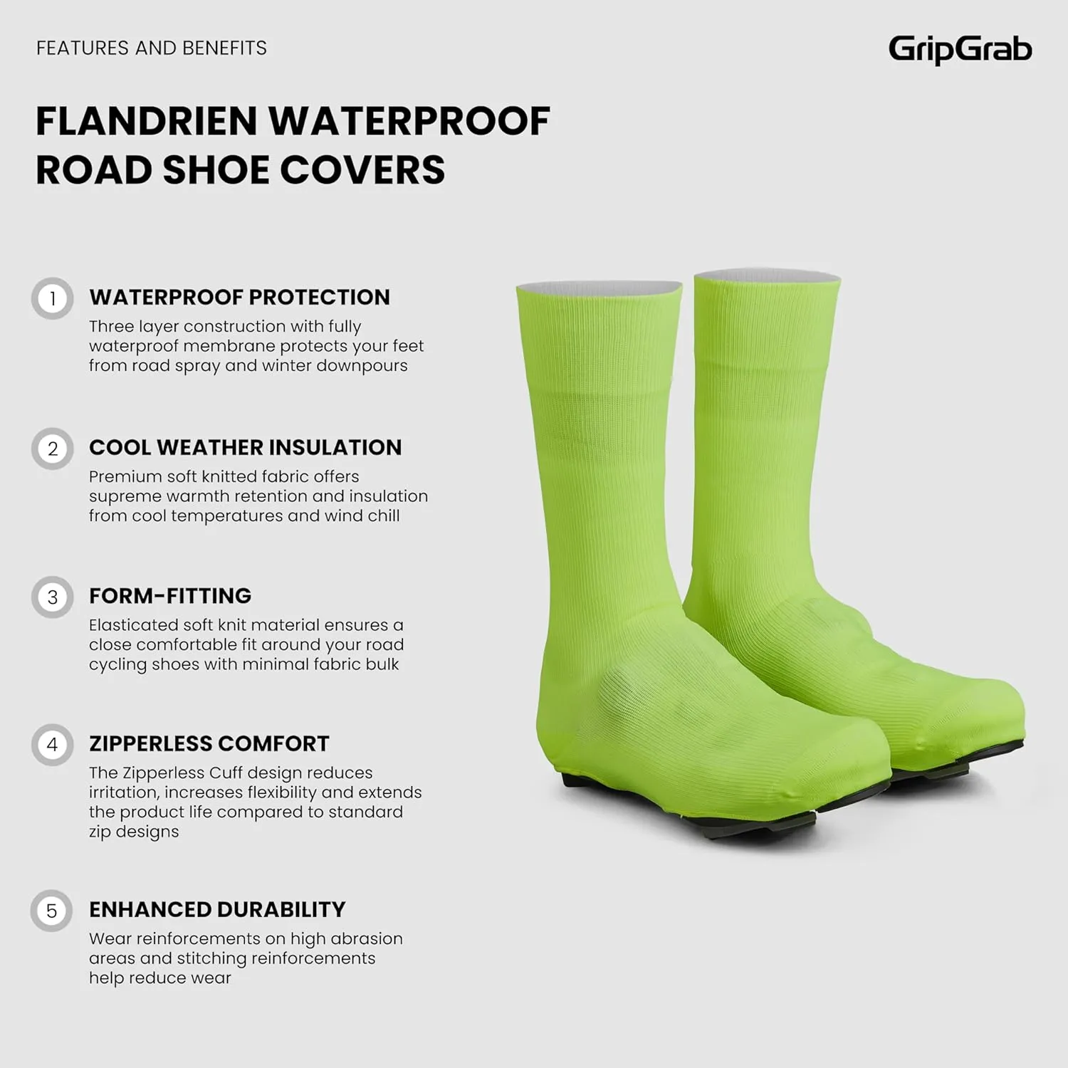 GripGrab Flandrien Waterproof Knitted Road Cycling Shoe Covers High Cut Windproof Insulating Zipperless Aero Overshoes