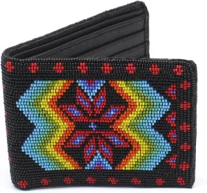 Handmade Beaded Leather Wallet, Seed Beads Men's Wallet, Native American Style beaded wallet, Suitable gift for him.(Multicolor)
