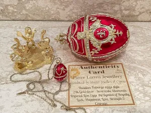 HANDMADE Ruby Red Faberge Egg Jewelry Necklace Russian Faberge Easter Eggs 200 HANDSET AUSTRIAN Crystals Fabergé Egg Jeweled Trinket Box Anniversary present for her 18 years birthday gift 24kGold