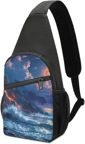 Hawaii Volcanic Eruption Lava in Moon Sling Bag Travel Daypack Crossbody Shoulder Backpack for Hiking Cycling