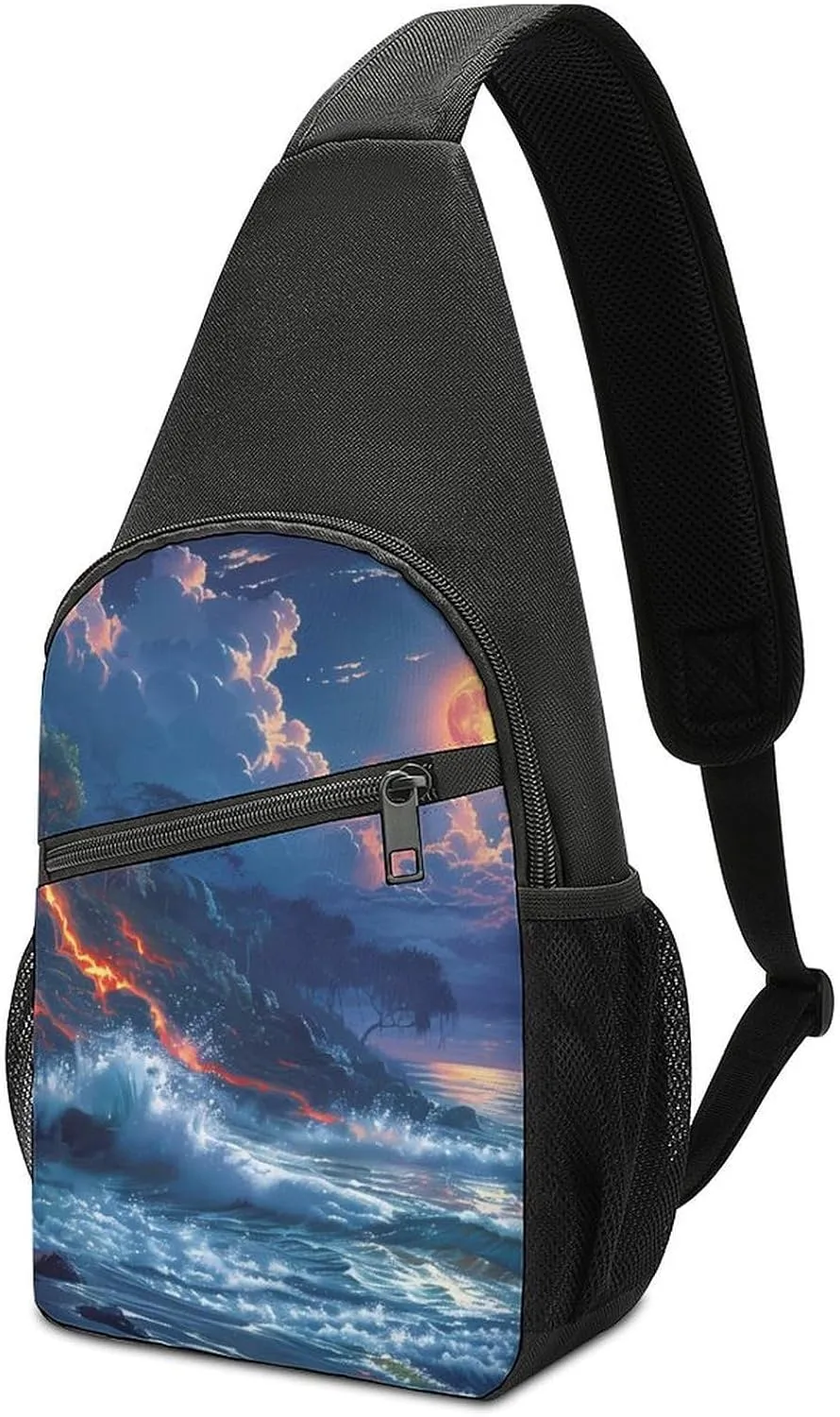Hawaii Volcanic Eruption Lava in Moon Sling Bag Travel Daypack Crossbody Shoulder Backpack for Hiking Cycling