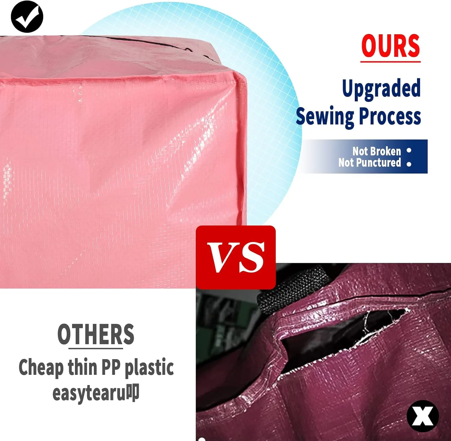 Heavy Duty Extra Large Moving Bags with Extra Long Handles -Includes Backpack Straps - Easy Storage For Space Saving (Pink-6 Bag)