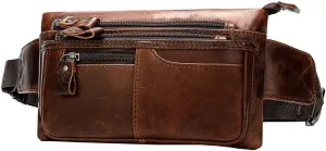 Hebetag Leather Waist Bag Fanny Pack for Men Women Travel Outdoor Sports Hiking Running Hip Bum Belt Slim Cell Phone Purse Wallet Thigh Pouch (Brown)