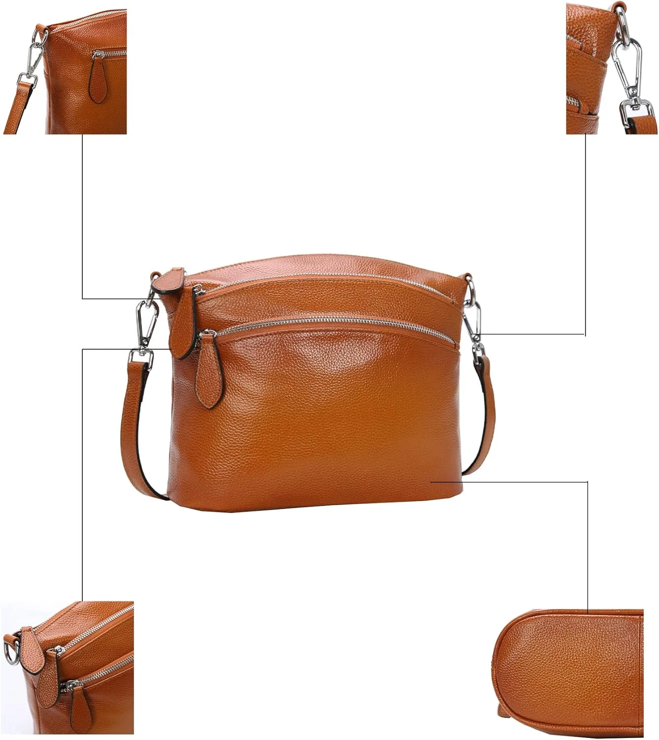 HESHE Leather Crossbody Bags Purses for Women Small Functional Multi Pocket Cross Body Purses Shoulder Satchel Handbags