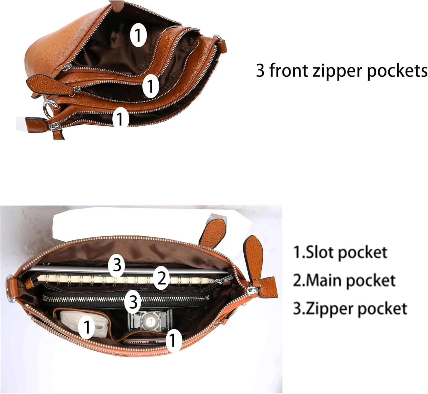 HESHE Leather Crossbody Bags Purses for Women Small Functional Multi Pocket Cross Body Purses Shoulder Satchel Handbags