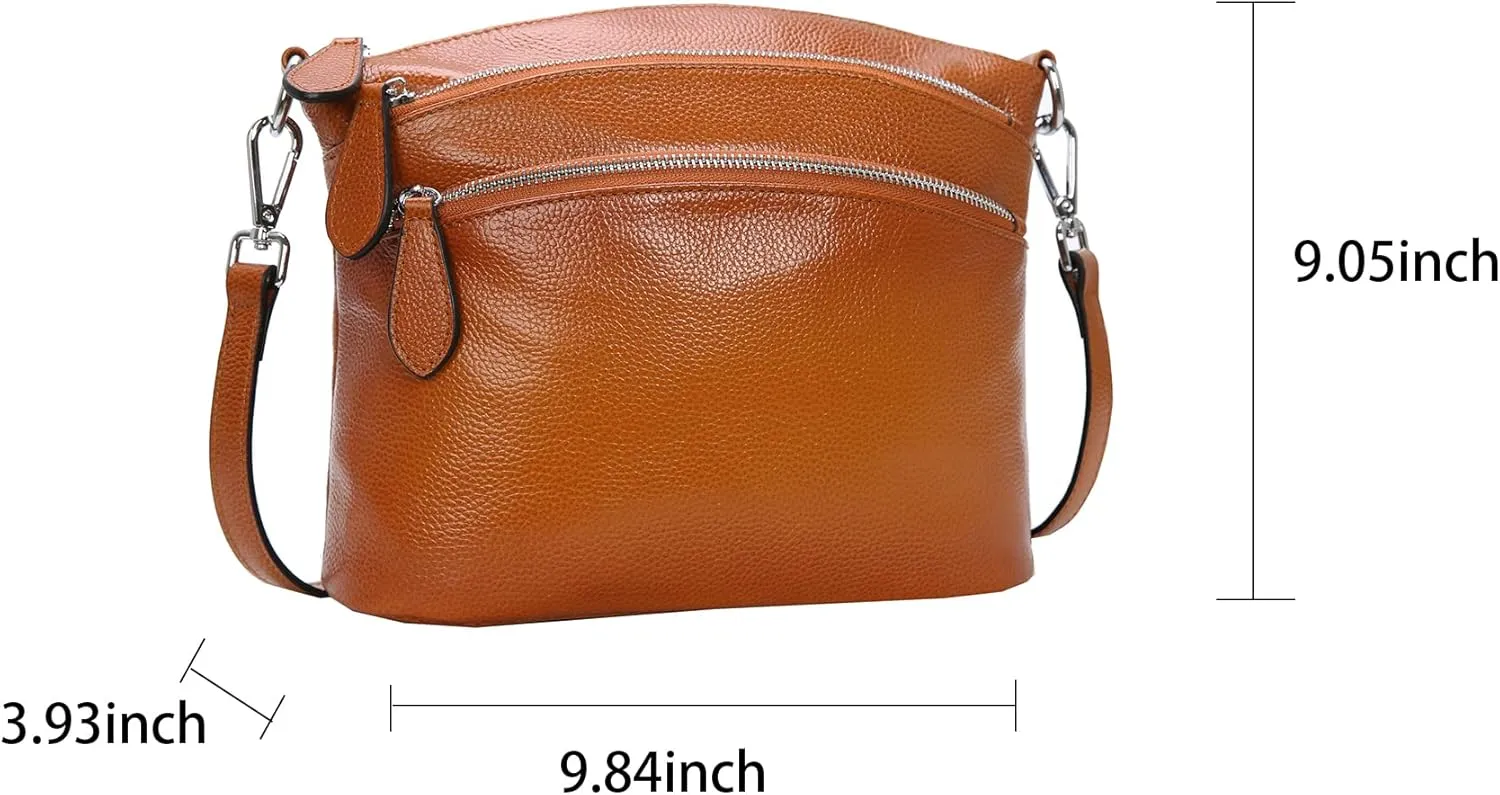 HESHE Leather Crossbody Bags Purses for Women Small Functional Multi Pocket Cross Body Purses Shoulder Satchel Handbags