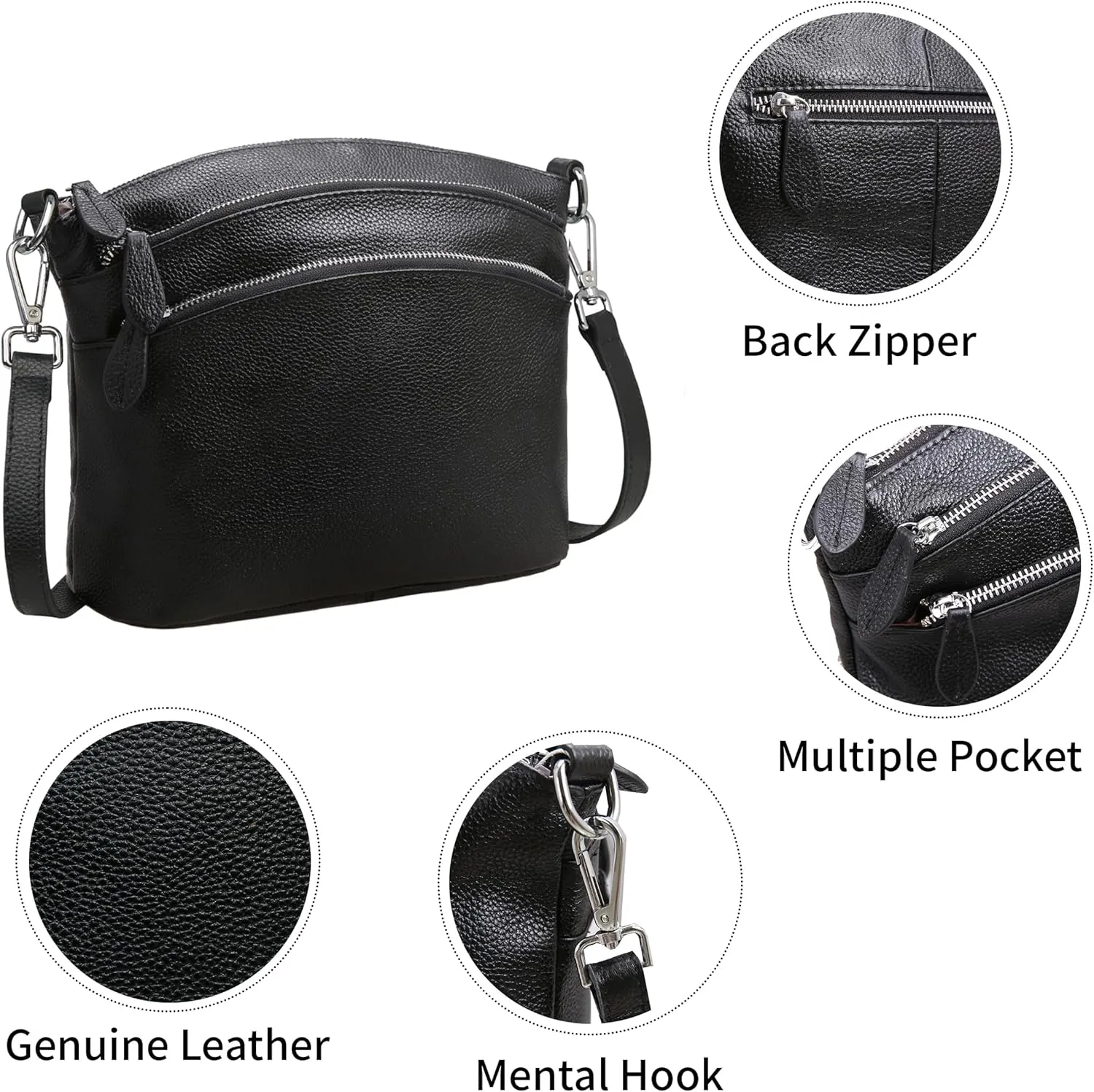 HESHE Leather Crossbody Bags Purses for Women Small Functional Multi Pocket Cross Body Purses Shoulder Satchel Handbags
