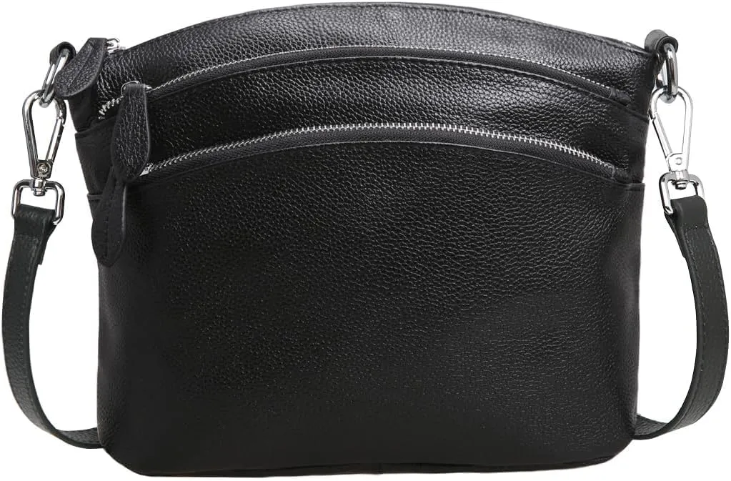 HESHE Leather Crossbody Bags Purses for Women Small Functional Multi Pocket Cross Body Purses Shoulder Satchel Handbags