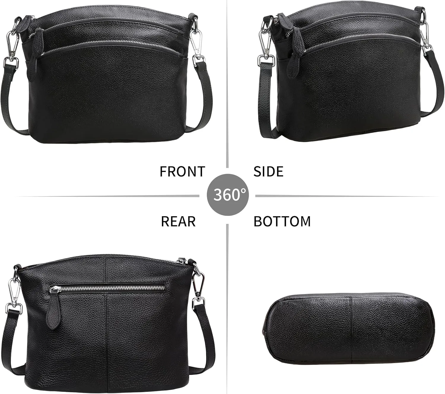 HESHE Leather Crossbody Bags Purses for Women Small Functional Multi Pocket Cross Body Purses Shoulder Satchel Handbags