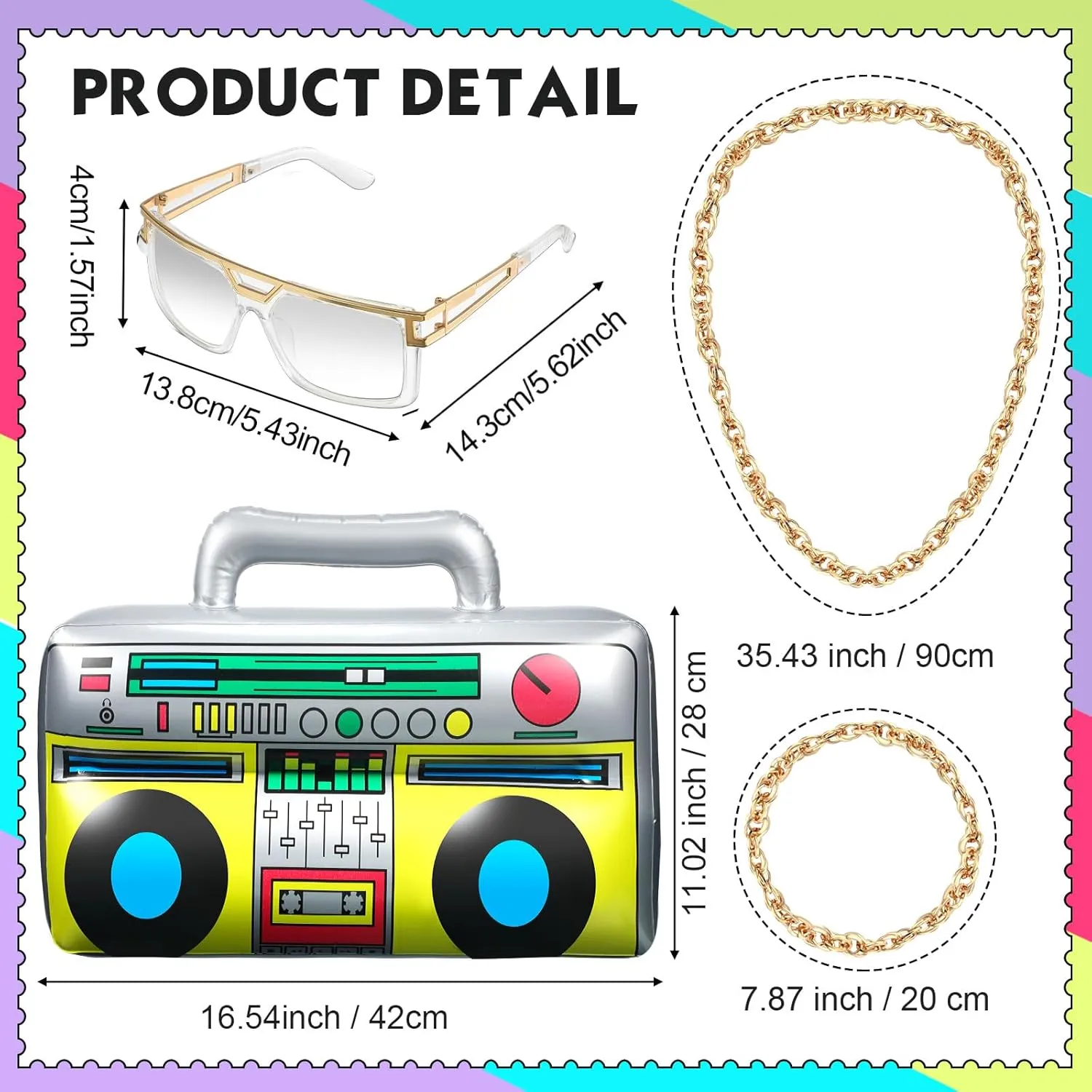 Hicarer 6 Pieces Hip Hop Costumes 80s/90s Outfits Accessories for Women Men Rapper DJ Costume Halloween Cosplay