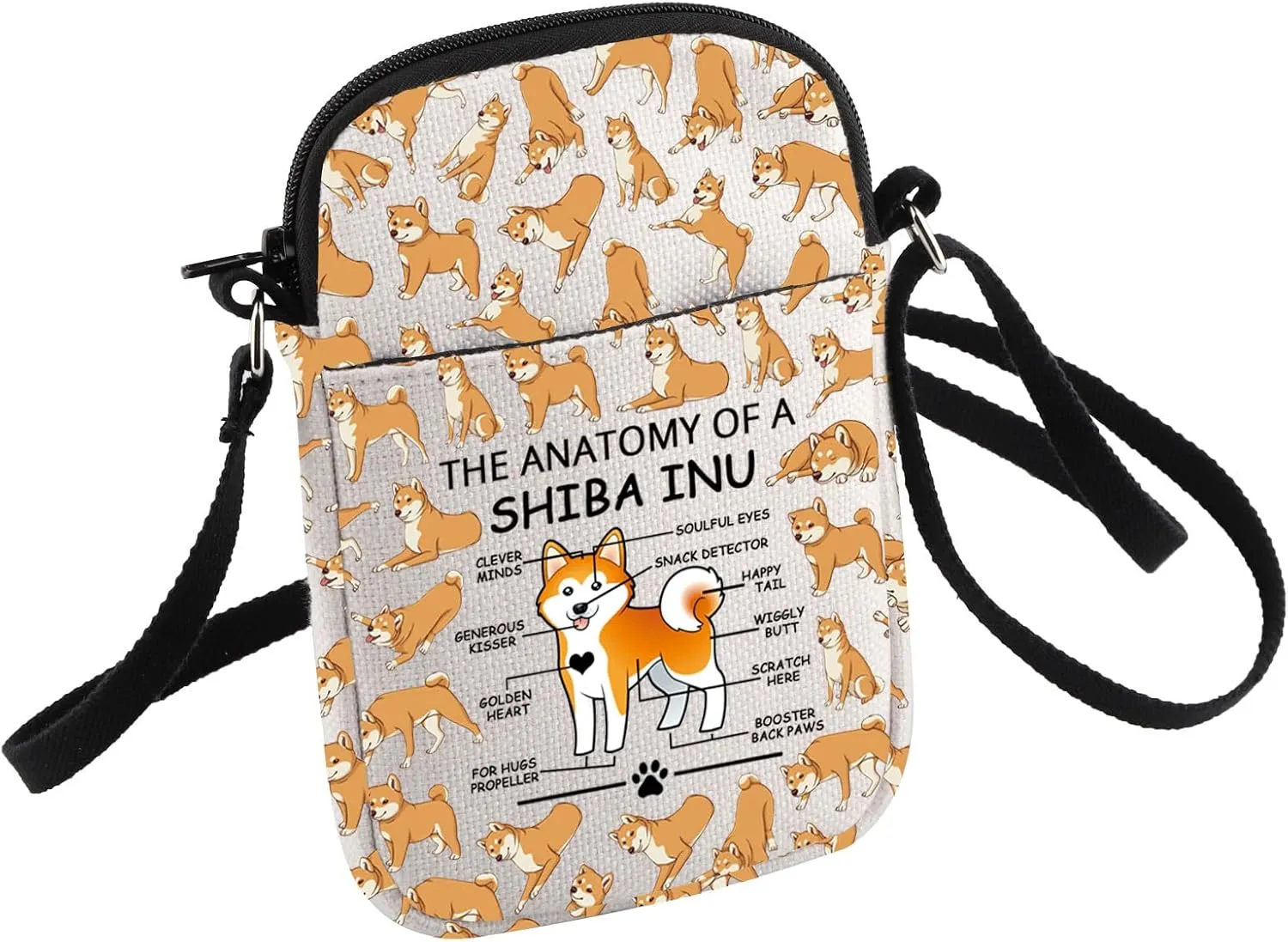 HOLLP Shiba Inu Lovers Gift The Anatomy of a Shiba Inu Crossbody Bag Dog Owner Small Sling Bag