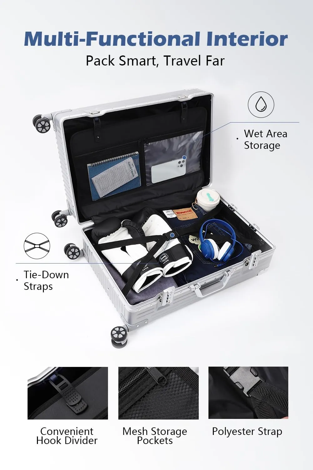 HotWay 28 Inch Checked in Luggage with Aluminum Frame,PC Hard Shell Suitcase with Spinner Wheels and TSA Lock, Large Suitcase for Travel