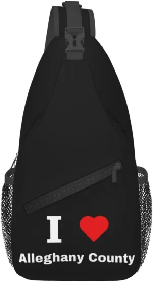 I Love Alleghany County Crossbody Bags For Women Men Chest Backpack Gym Shoulder Bag Travel Outdoor Sports Casual Crossbody Bags