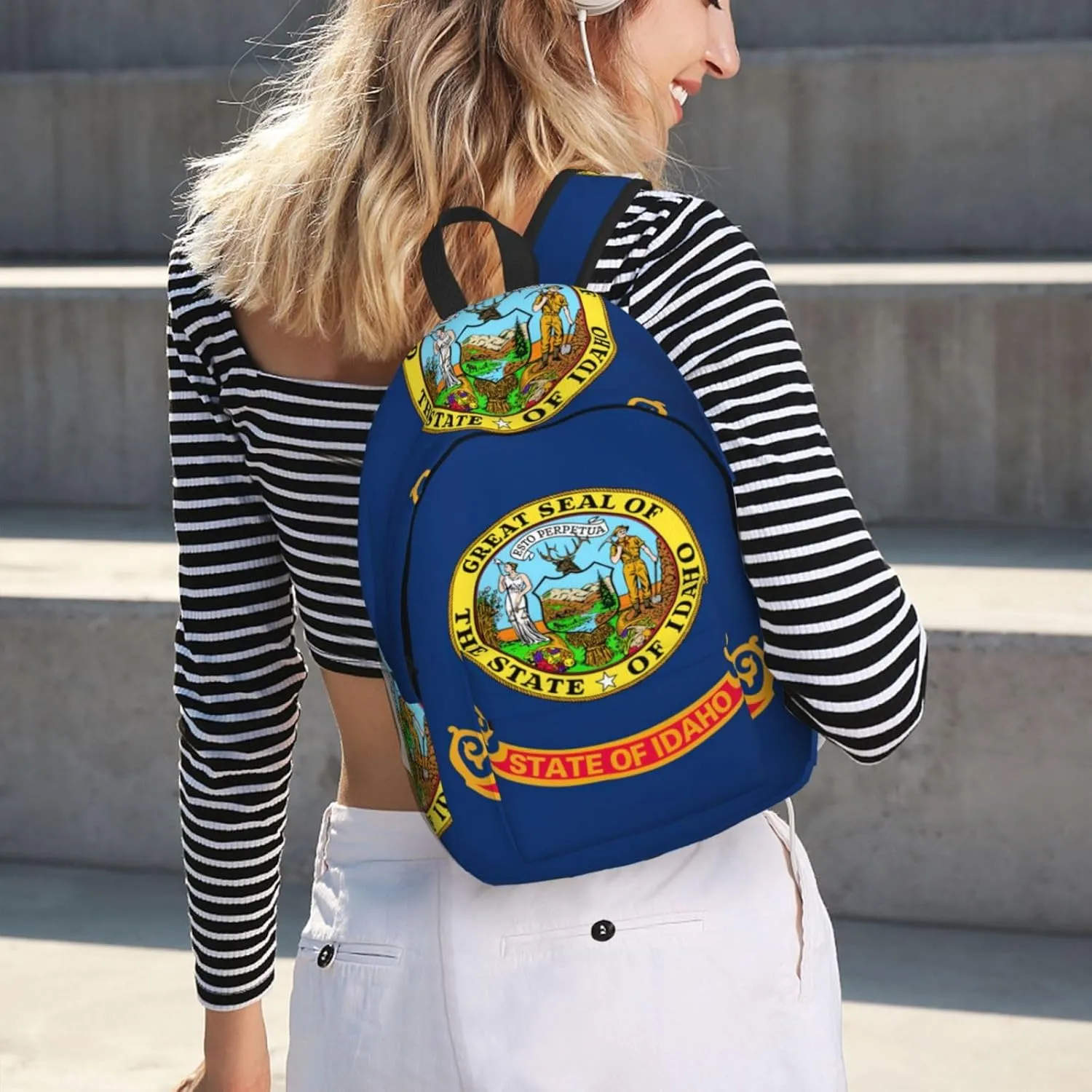 Idaho State Flag Print Laptop Backpack For Women Travel Canvas Bookbag For Men Outdoor Fashion Casual Daypack, Small, SB-122