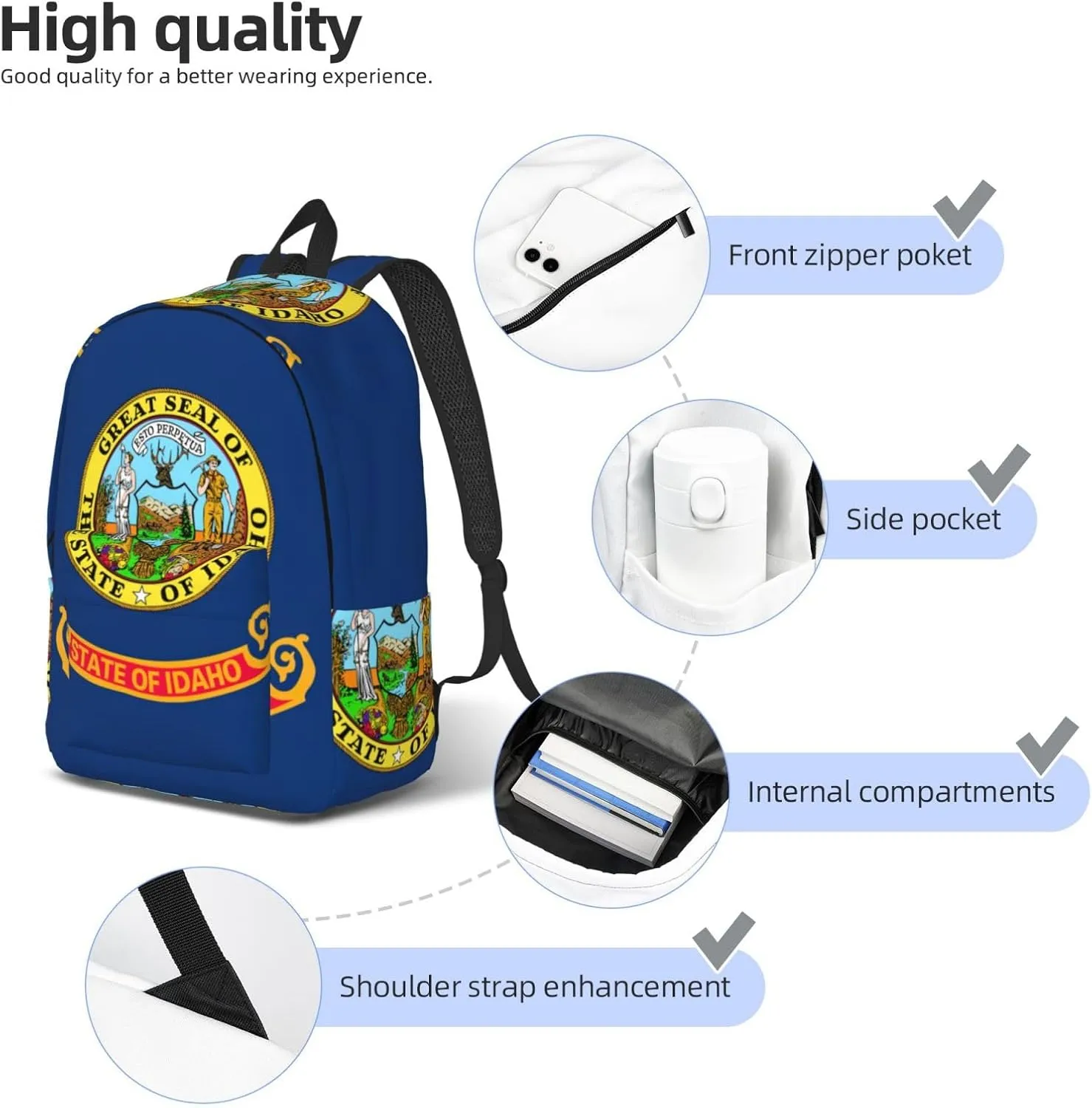 Idaho State Flag Print Laptop Backpack For Women Travel Canvas Bookbag For Men Outdoor Fashion Casual Daypack, Small, SB-122