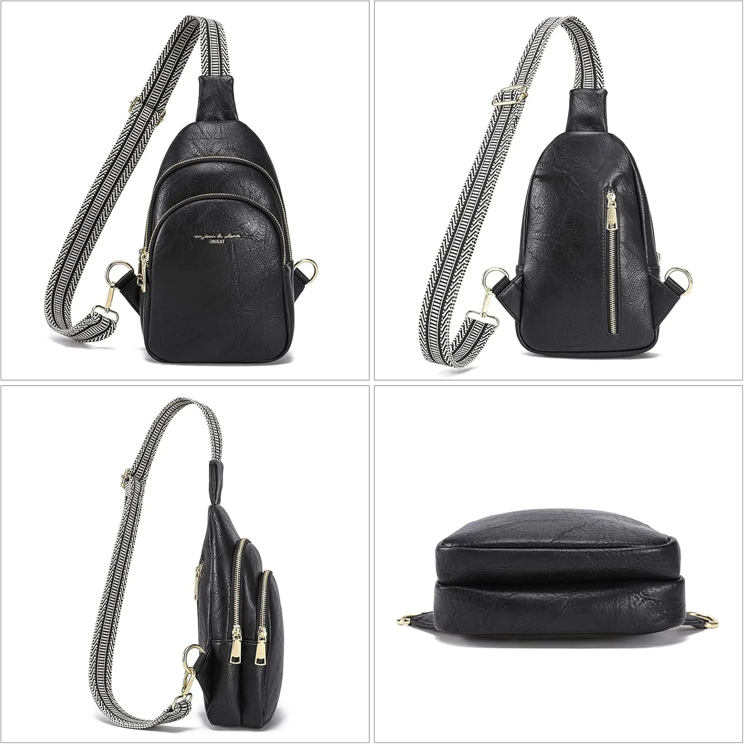 INICAT Crossbody Sling Bags Fanny Packs Leather Purses Chest Bag for Women