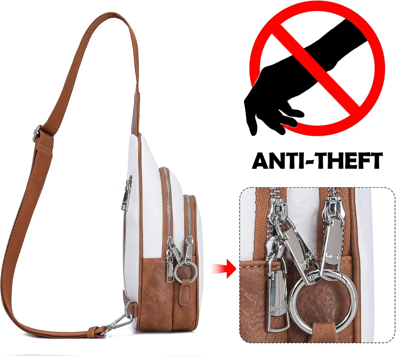 INICAT Crossbody Sling Bags Fanny Packs Leather Purses Chest Bag for Women
