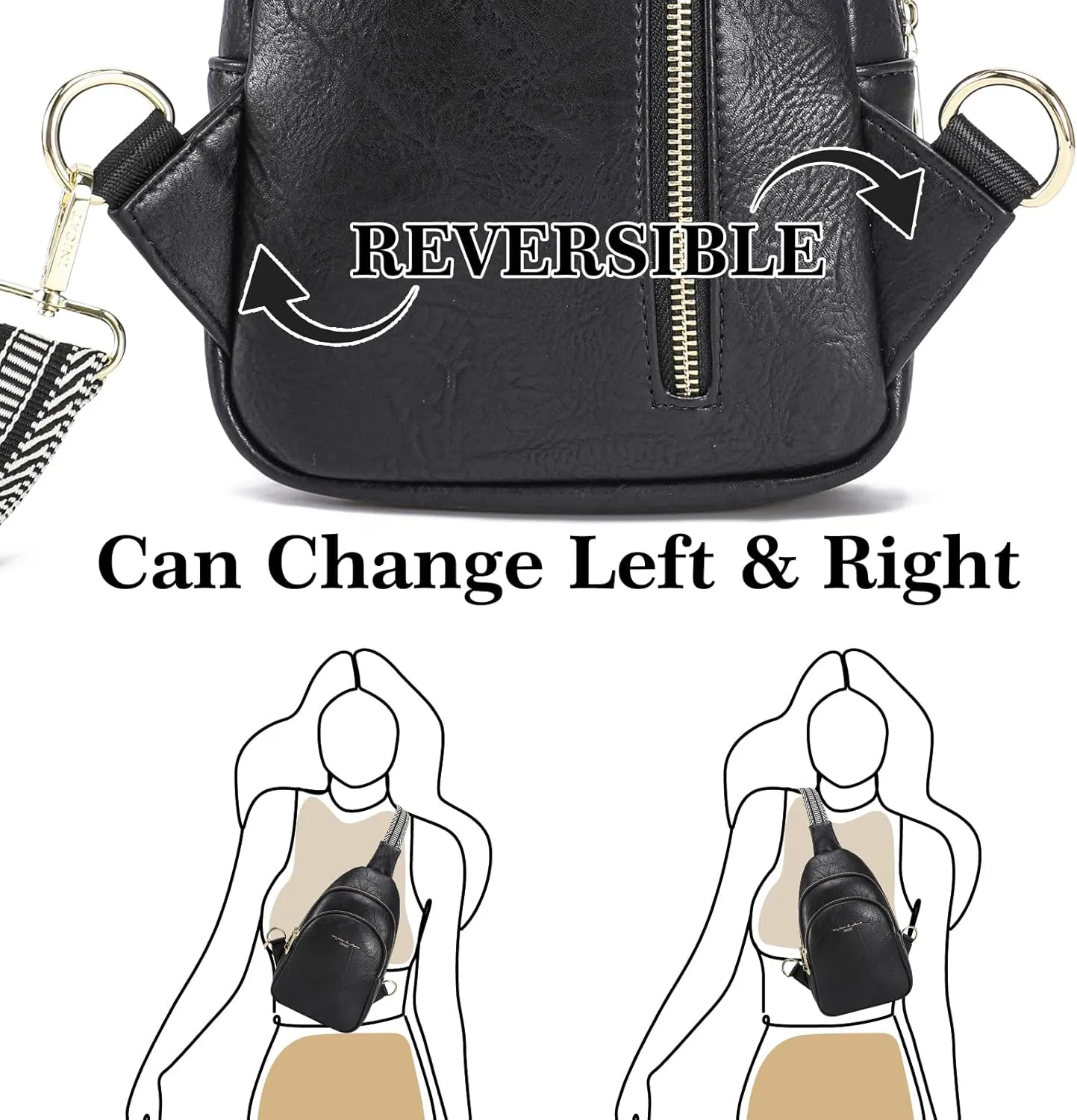 INICAT Crossbody Sling Bags Fanny Packs Leather Purses Chest Bag for Women