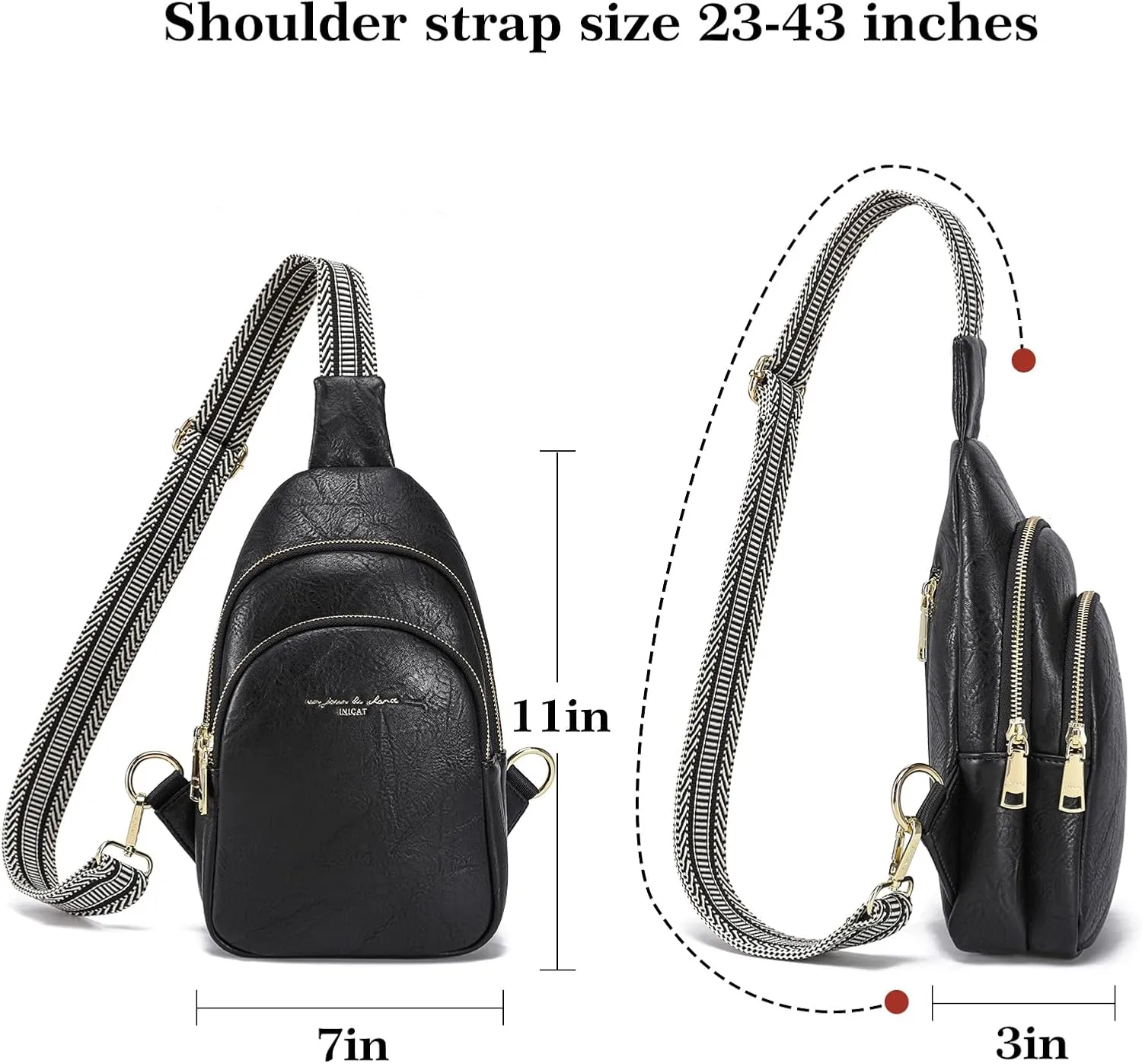INICAT Crossbody Sling Bags Fanny Packs Leather Purses Chest Bag for Women