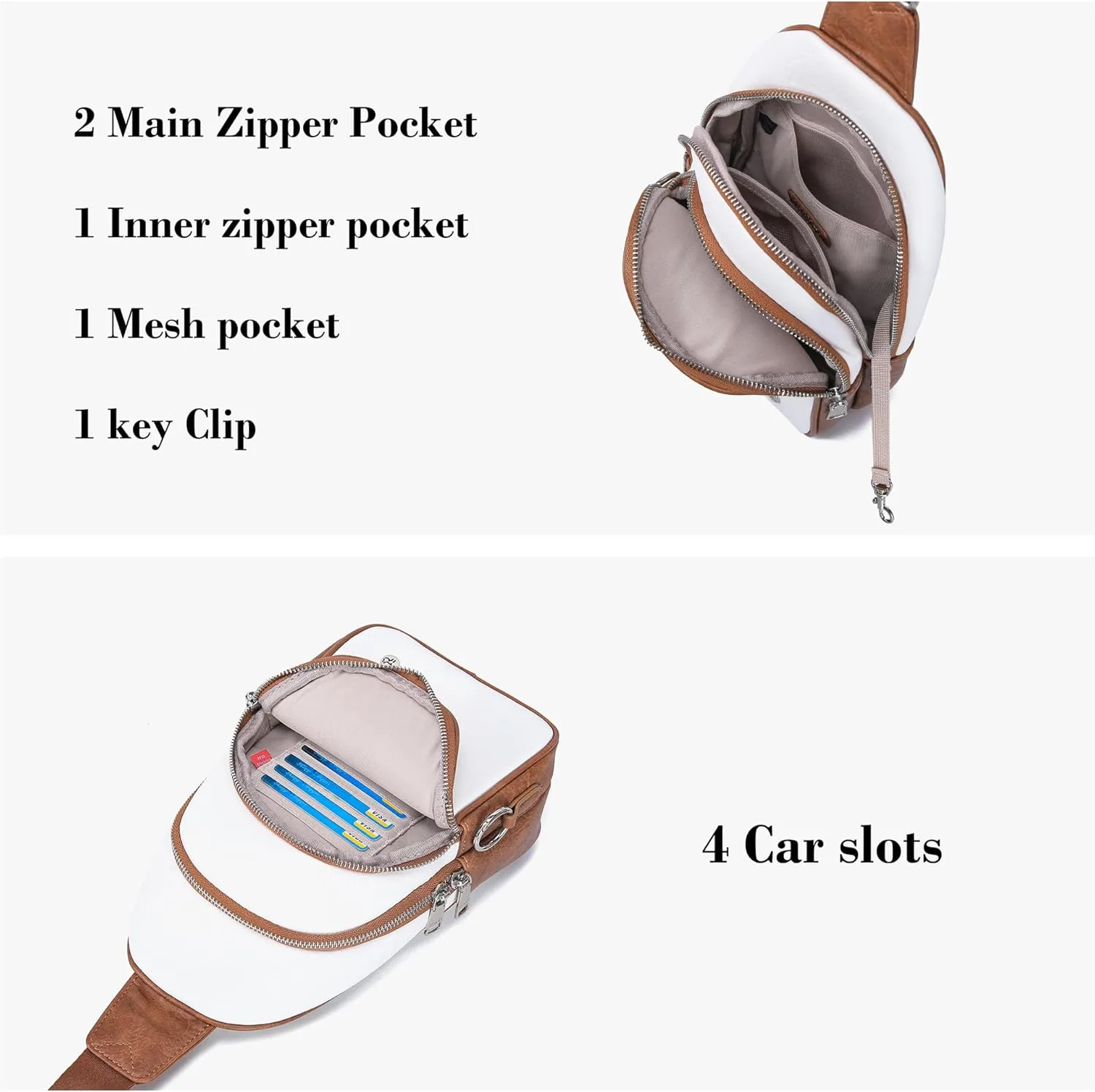 INICAT Crossbody Sling Bags Fanny Packs Leather Purses Chest Bag for Women