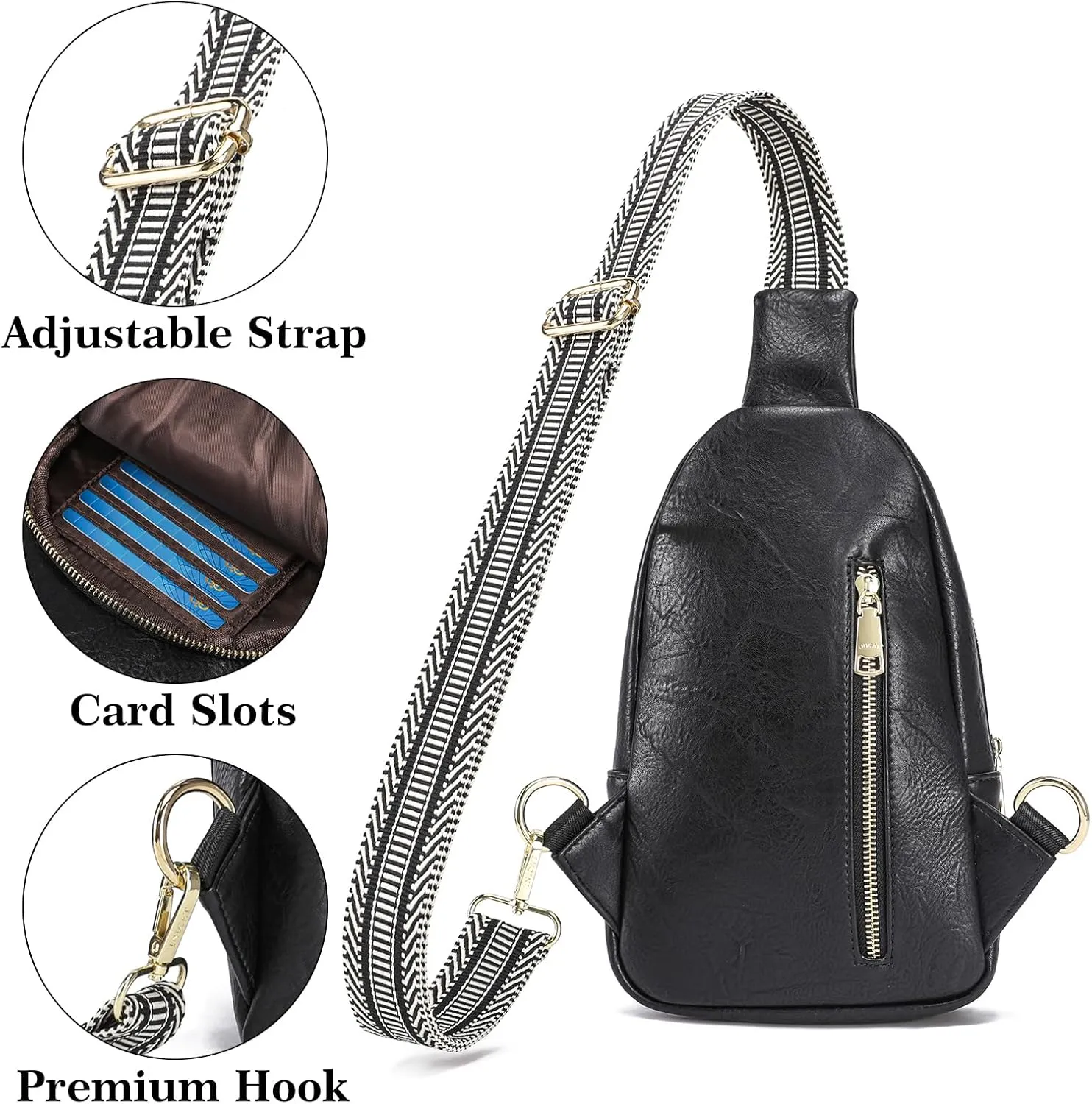 INICAT Crossbody Sling Bags Fanny Packs Leather Purses Chest Bag for Women
