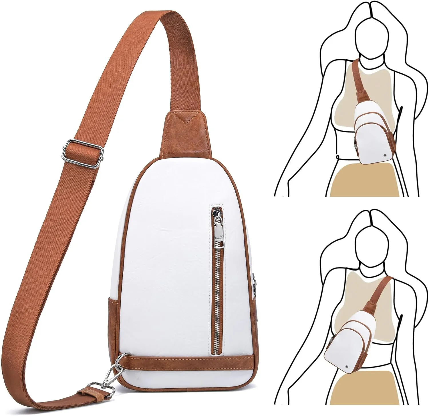 INICAT Crossbody Sling Bags Fanny Packs Leather Purses Chest Bag for Women