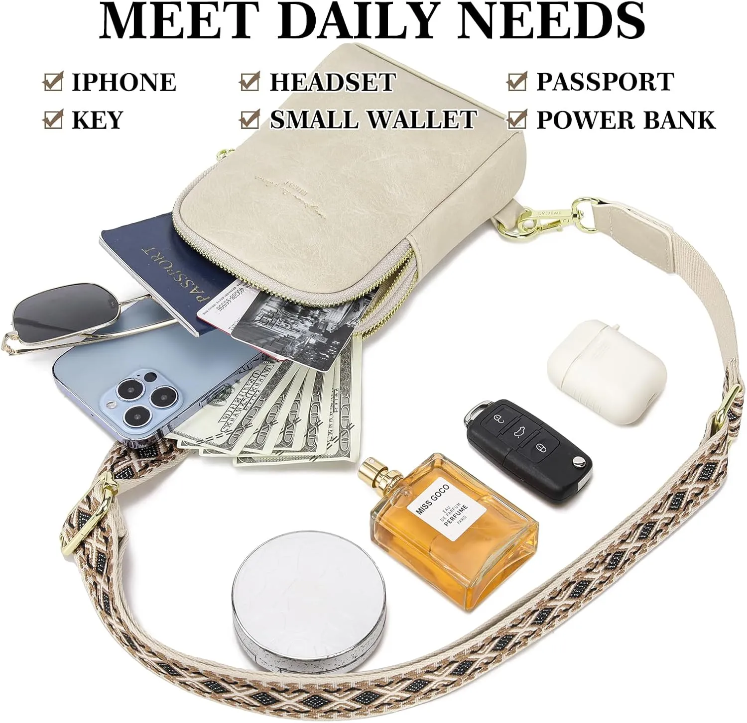 INICAT Small Crossbody Sling Bags for Women Vegan Leather Cell Phone Purse Fanny Packs for Women Men