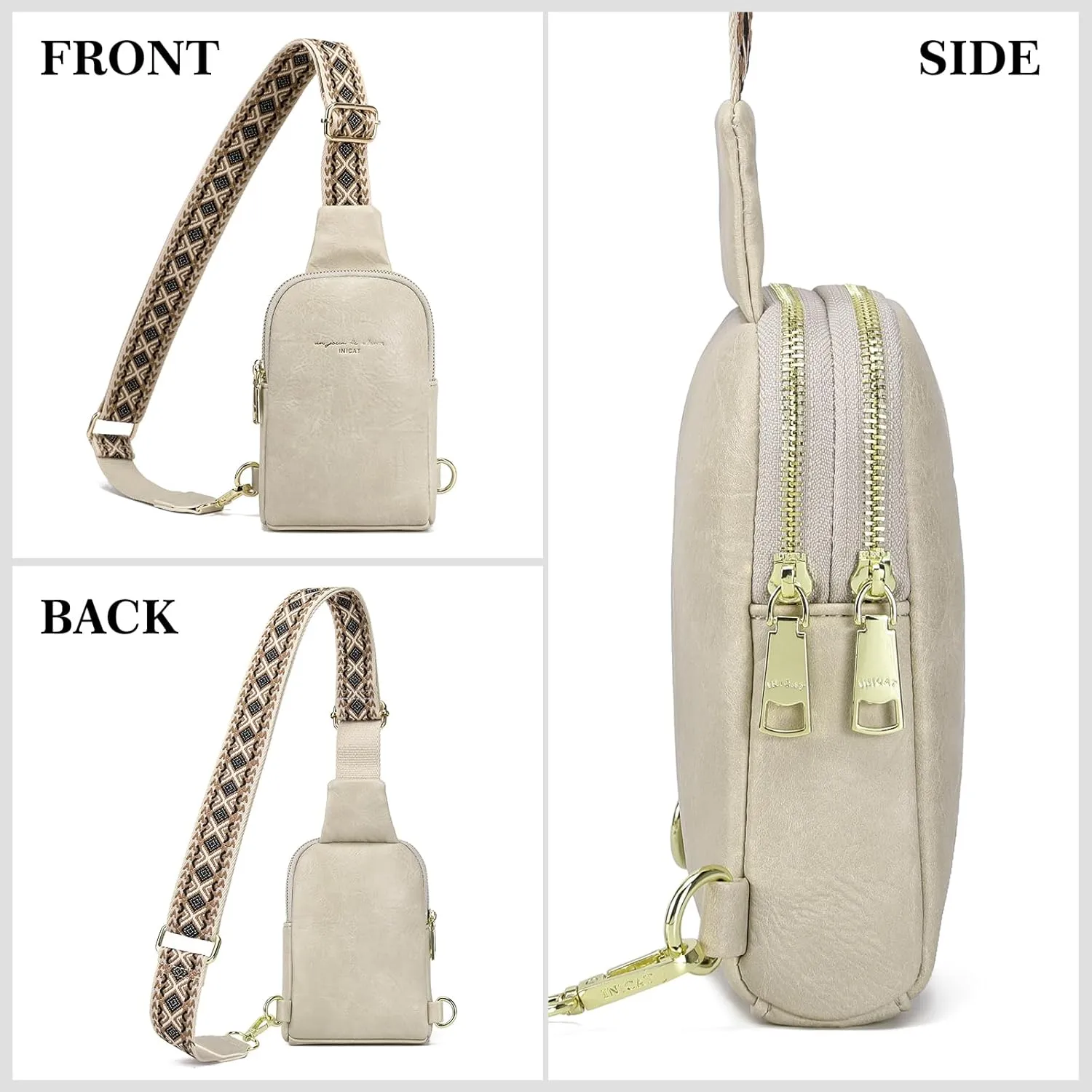 INICAT Small Crossbody Sling Bags for Women Vegan Leather Cell Phone Purse Fanny Packs for Women Men