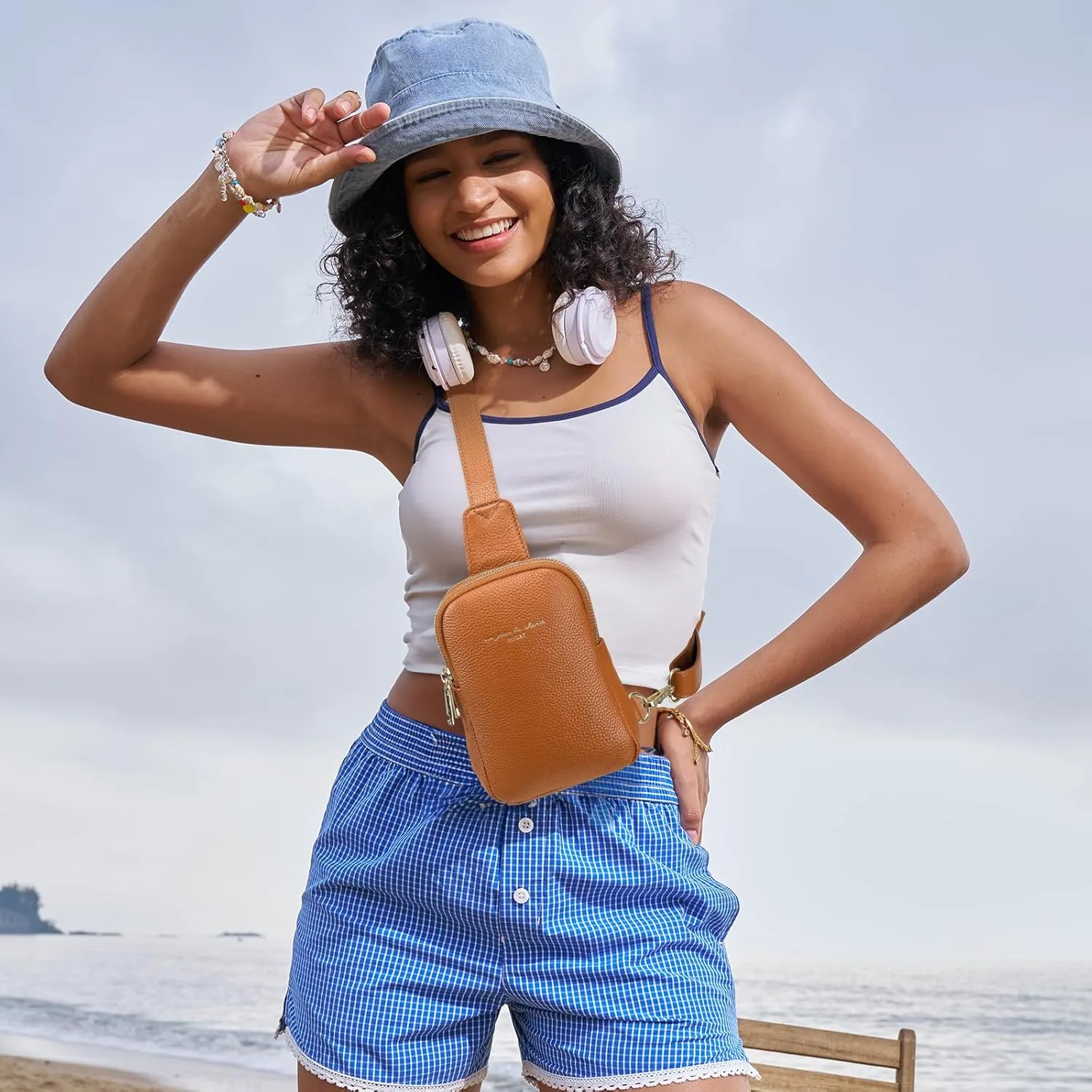 INICAT Travel Small Sling Bag Leather Crossbody Bags for Women Fanny Packs Cross Body Bag for Woman Cross Body Purses