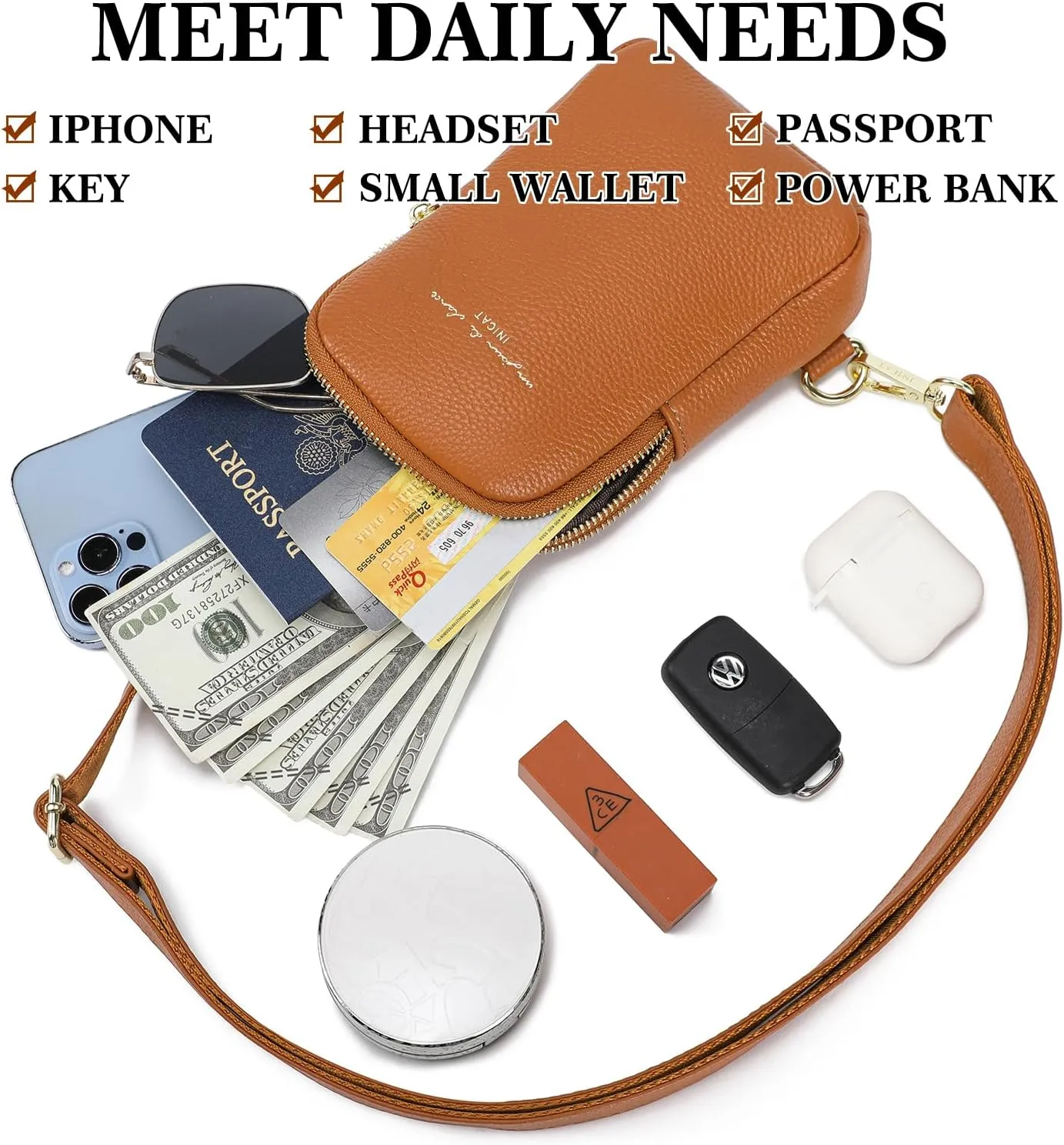 INICAT Travel Small Sling Bag Leather Crossbody Bags for Women Fanny Packs Cross Body Bag for Woman Cross Body Purses