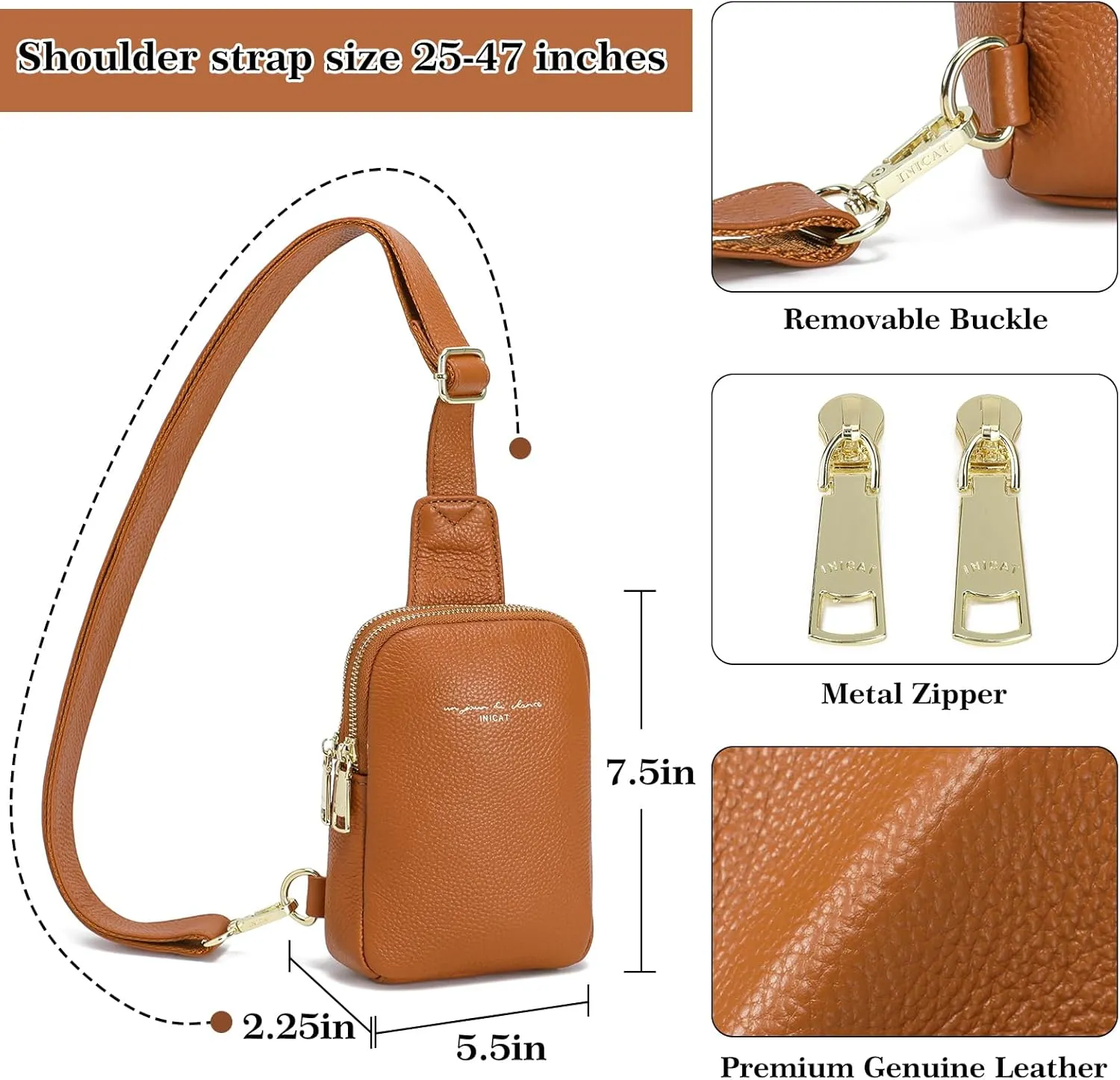 INICAT Travel Small Sling Bag Leather Crossbody Bags for Women Fanny Packs Cross Body Bag for Woman Cross Body Purses