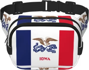 Iowa state flag print Large Fanny Packs for Women Cute Cross Body Waist Bag Fashionable Fanny Pack