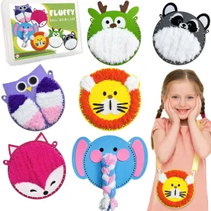 IROLEHOME 6 Animal Sewing Bags for Kids Beginner Furry DIY Embroidery Doll Set Toys Woodland Animals Handbag, Gift for Girls Boys Ages 4 5 6 7 8