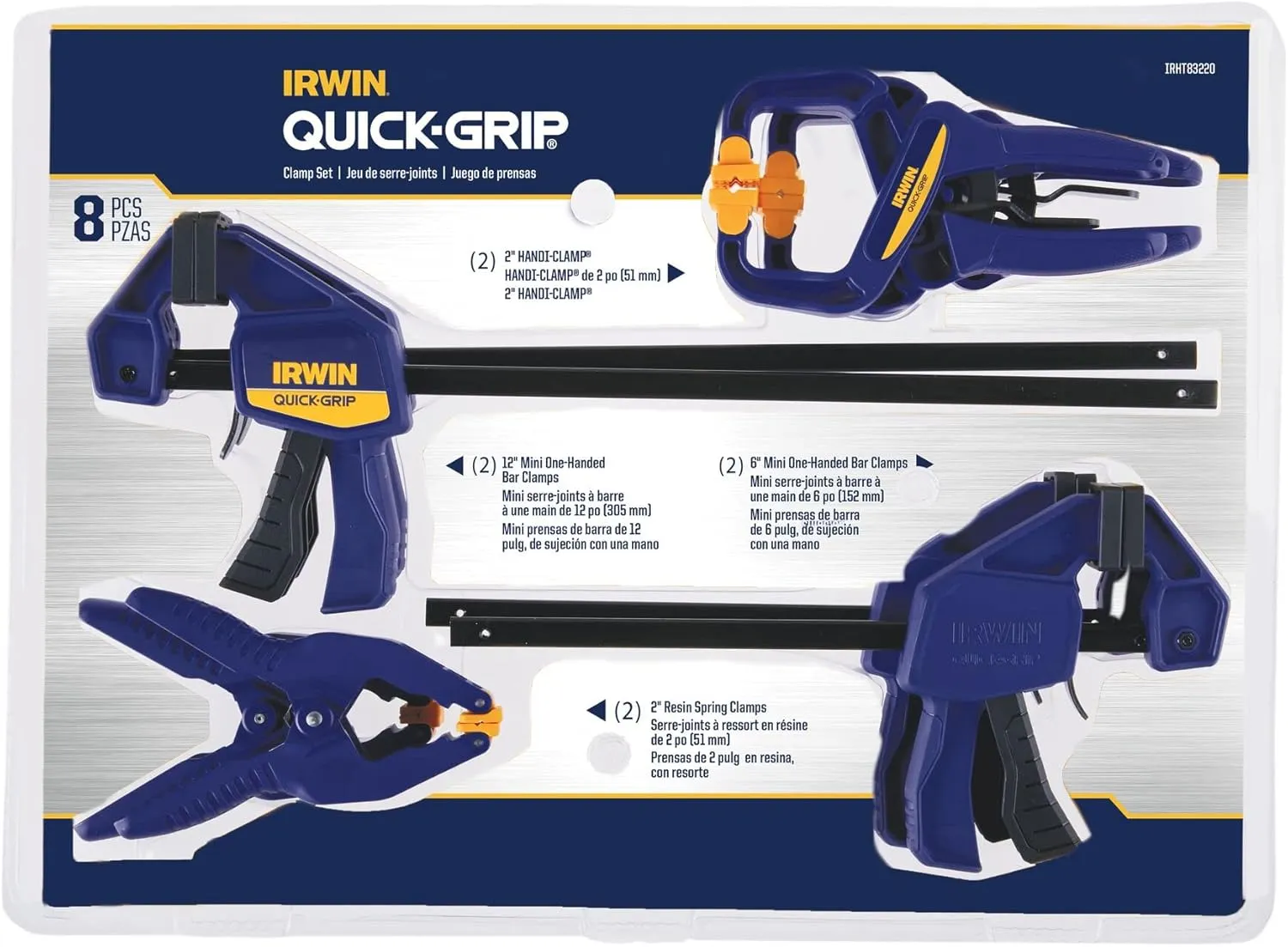 IRWIN QUICK-GRIP Clamps for Woodworking, Quick Release Triggers, 6 Inch, 8 Piece Set (IRHT83220)