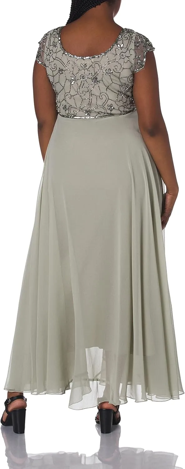 J Kara Women's Plus Size Long Dress with Flutter Sleeve