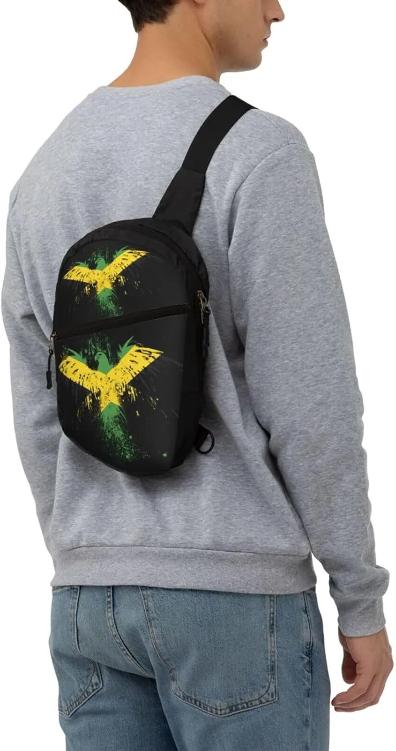 Jamaican Flag Eagle Portable Crossbody Bag Foldable Sling Bags Sports Gym Chest Daypack Reusable Shoulder Backpack Casual Diagonally Rucksack Fanny Packs