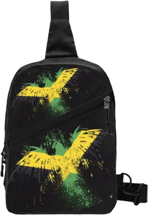 Jamaican Flag Eagle Portable Crossbody Bag Foldable Sling Bags Sports Gym Chest Daypack Reusable Shoulder Backpack Casual Diagonally Rucksack Fanny Packs