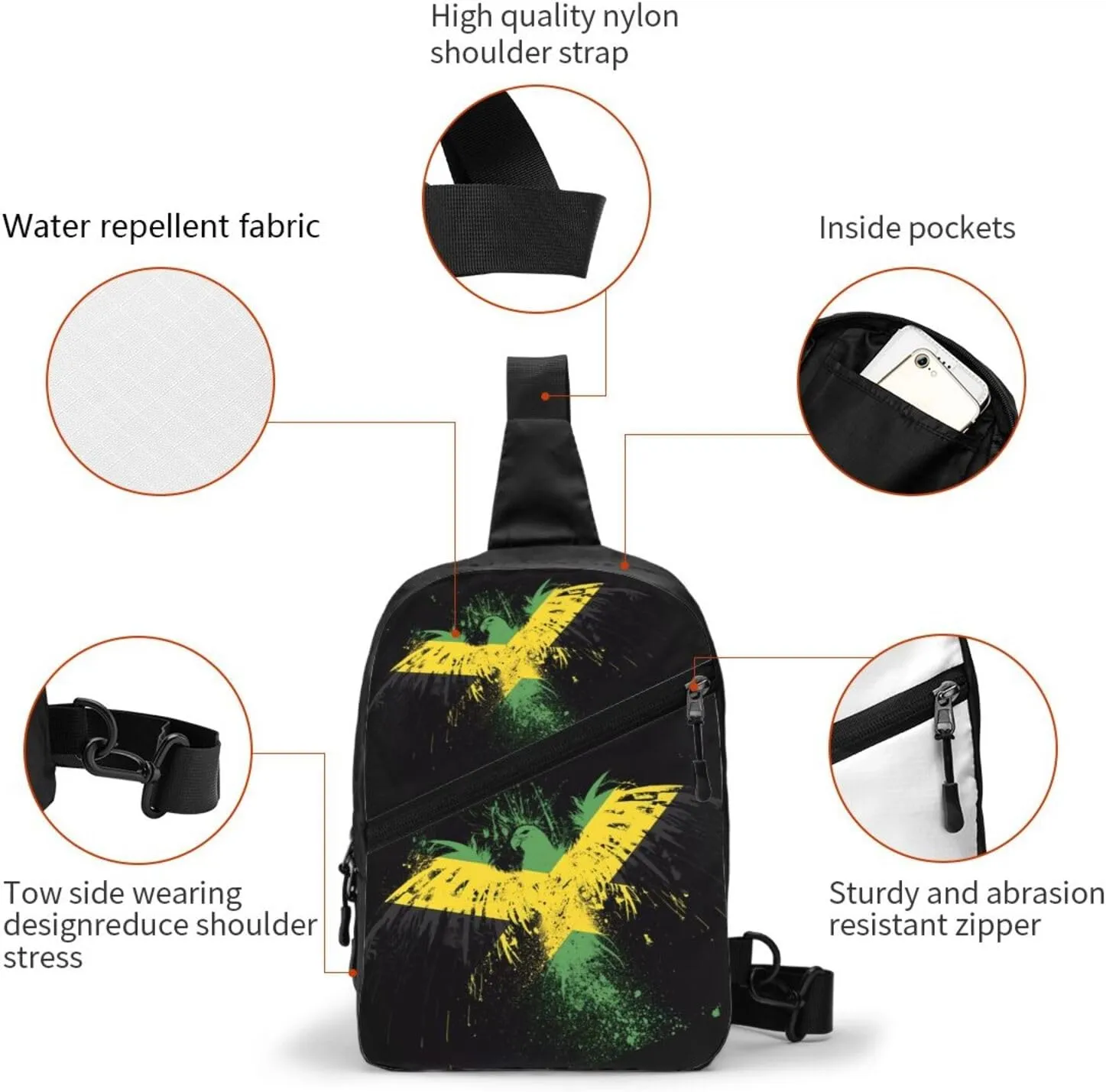 Jamaican Flag Eagle Portable Crossbody Bag Foldable Sling Bags Sports Gym Chest Daypack Reusable Shoulder Backpack Casual Diagonally Rucksack Fanny Packs