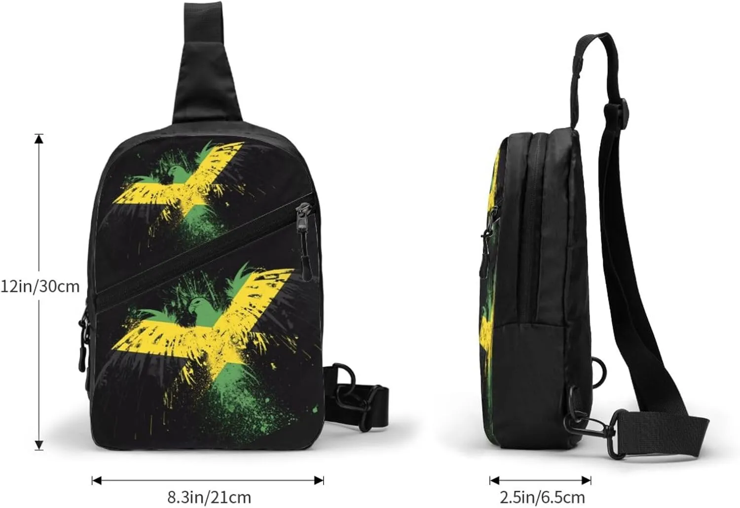 Jamaican Flag Eagle Portable Crossbody Bag Foldable Sling Bags Sports Gym Chest Daypack Reusable Shoulder Backpack Casual Diagonally Rucksack Fanny Packs