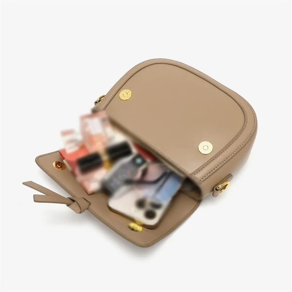JSEIAJB Cowhide Bag Design Spring and All-match Leather Sigle Shoulder Crossbody Bag Saddle Bag Female