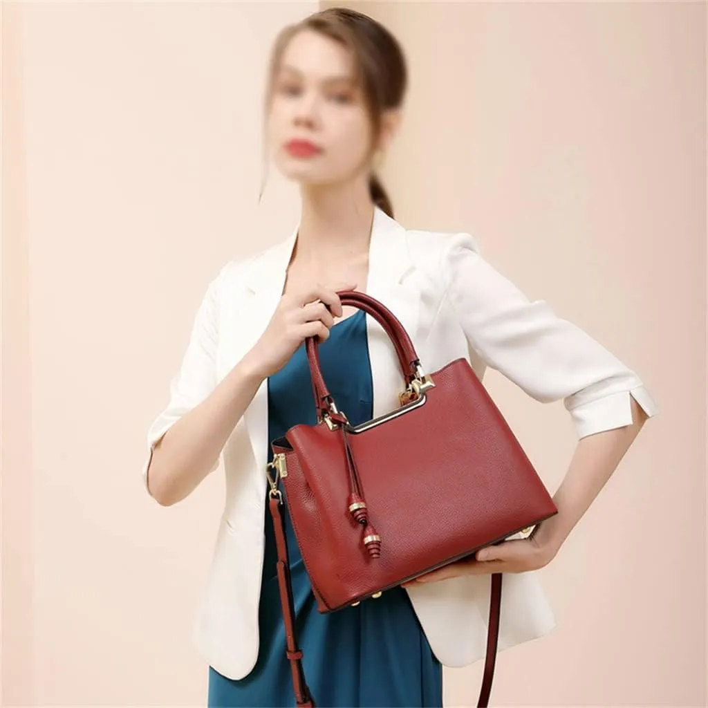 JSEIAJB First Layer Leather Middle-aged Women Bag Handbag Atmosphere Everything Large Capacity Mother Bag