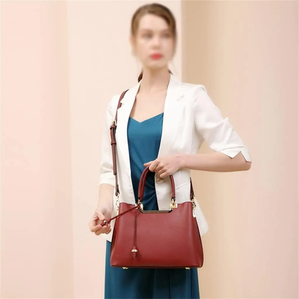 JSEIAJB First Layer Leather Middle-aged Women Bag Handbag Atmosphere Everything Large Capacity Mother Bag