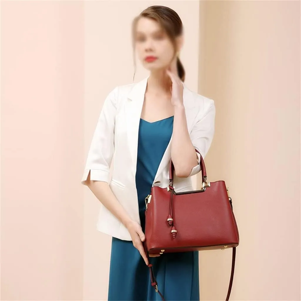 JSEIAJB First Layer Leather Middle-aged Women Bag Handbag Atmosphere Everything Large Capacity Mother Bag