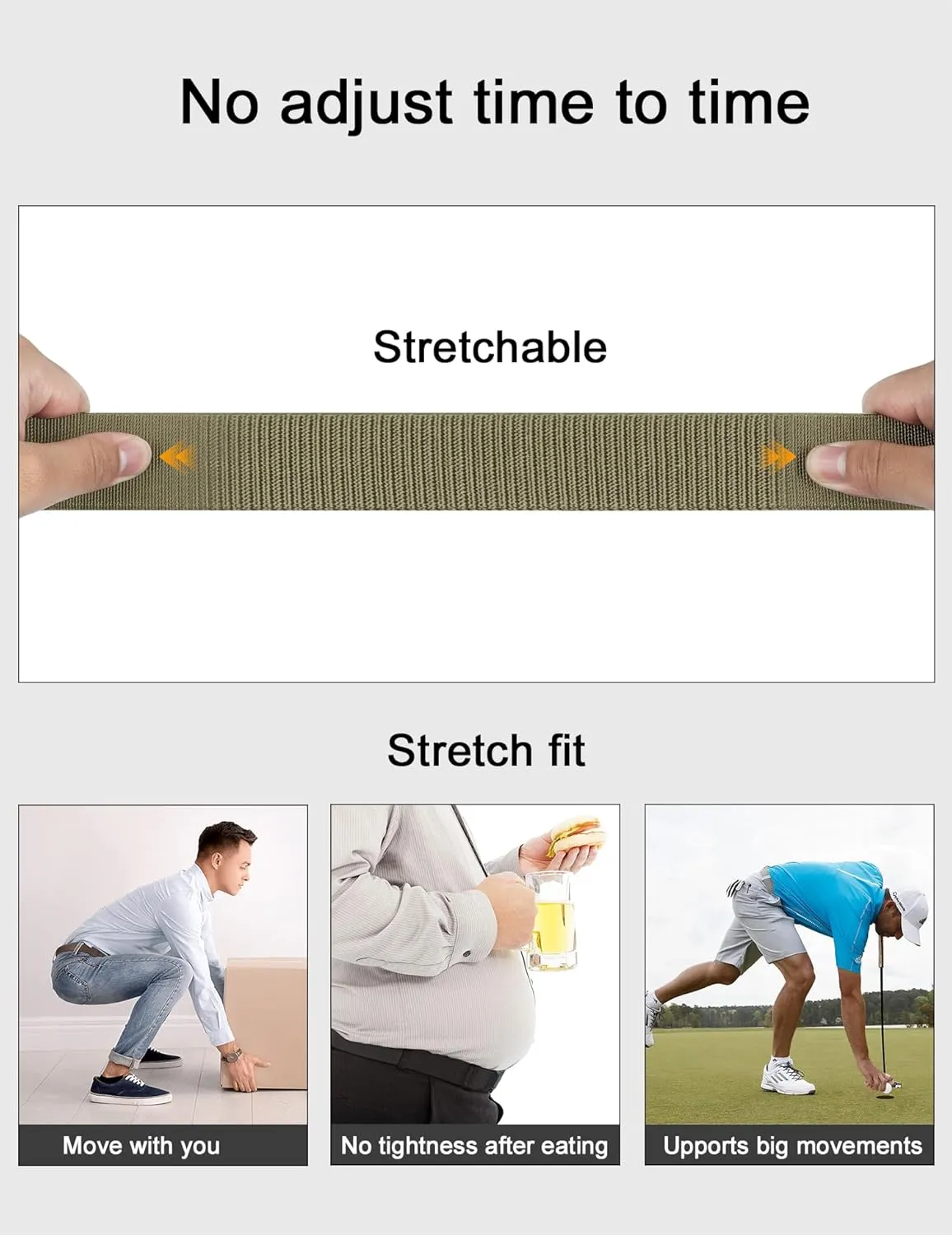 JUKMO Stretch Tactical Belt for Men, Military Work Rigger Hiking 1.5" Elastic Nylon Web Ratchet Quick Release Belt