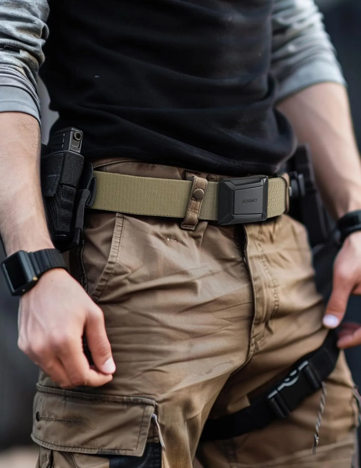 JUKMO Stretch Tactical Belt for Men, Military Work Rigger Hiking 1.5" Elastic Nylon Web Ratchet Quick Release Belt
