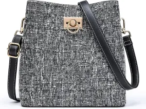 KALIDI Crossbody Purses for Women Vegan Leather Bucket Bag Fashion Ladies Crossbody Handbag Shoulder Purse with Multi Pockets