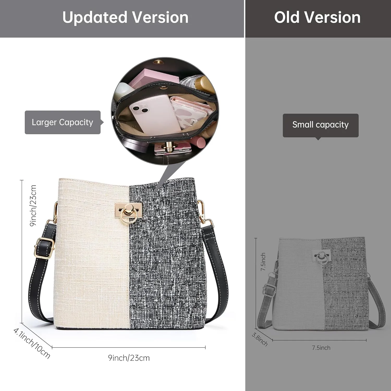 KALIDI Crossbody Purses for Women Vegan Leather Bucket Bag Fashion Ladies Crossbody Handbag Shoulder Purse with Multi Pockets