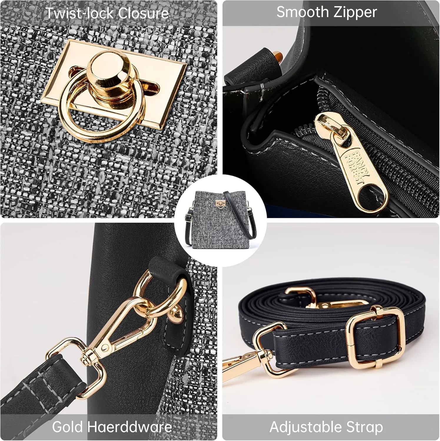 KALIDI Crossbody Purses for Women Vegan Leather Bucket Bag Fashion Ladies Crossbody Handbag Shoulder Purse with Multi Pockets